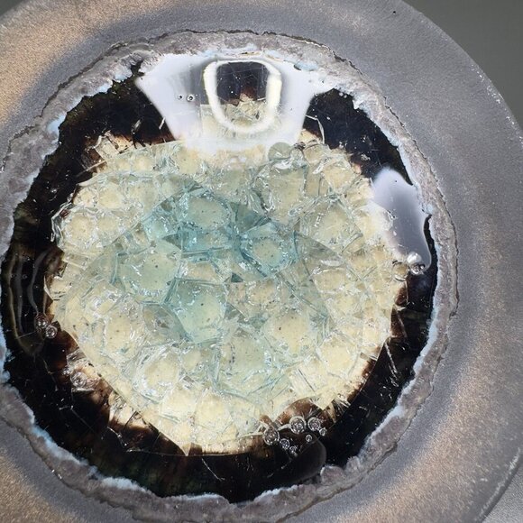 Hand Made Crystalline Pottery Round Wasabi Dipping Dish Plate Signed Crafted VTG - Picture 11 of 13